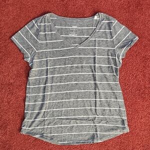 Sonoma Gray and White Striped V-Neck Tee